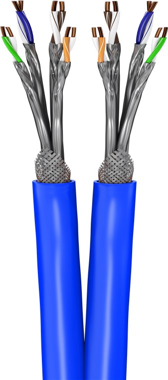 CAT 7A Duplex-Netzwerkkabel, S/FTP (PiMF), blau