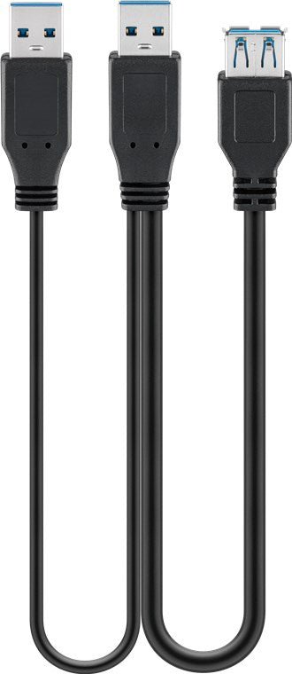 2in1-Kabel USB-A auf 2x USB-A, 0,3 m, schwarz