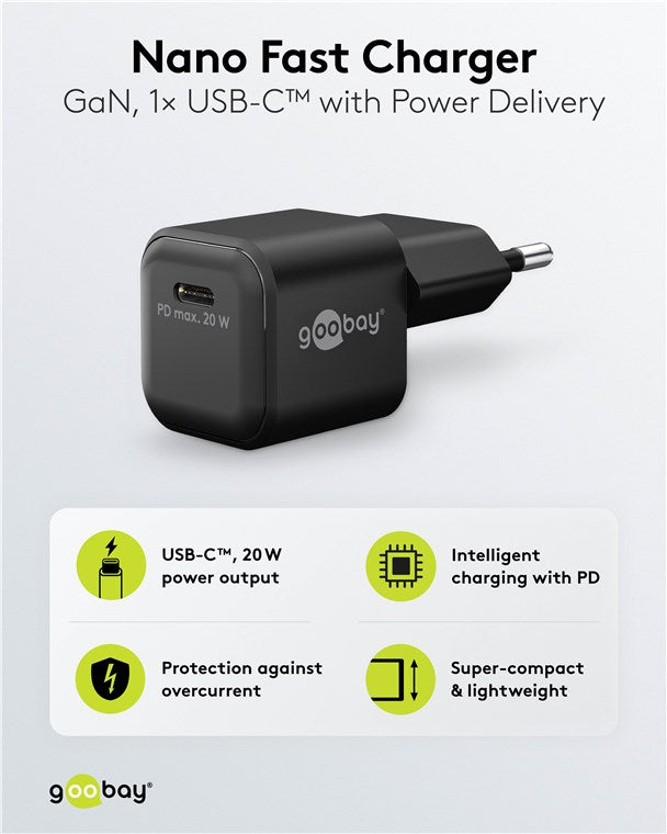 USB-C™ PD GaN Schnellladegerät Nano (20 W) schwarz