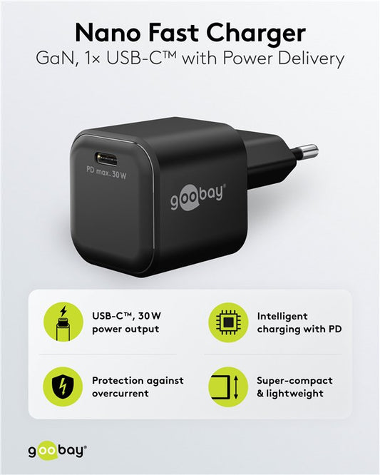 USB-C™ PD GaN Schnellladegerät Nano (30 W) schwarz