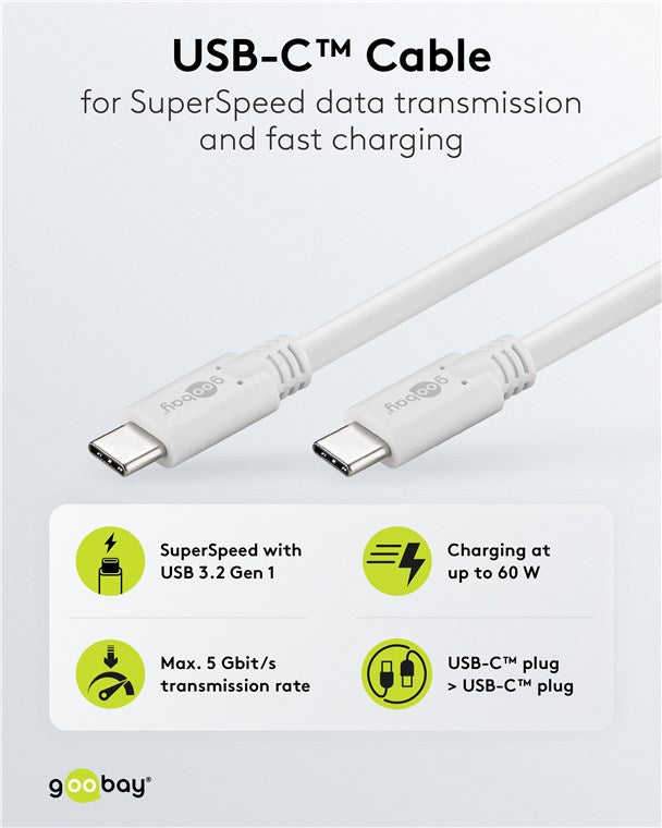 USB-C™-Kabel, 0,5 m, weiß