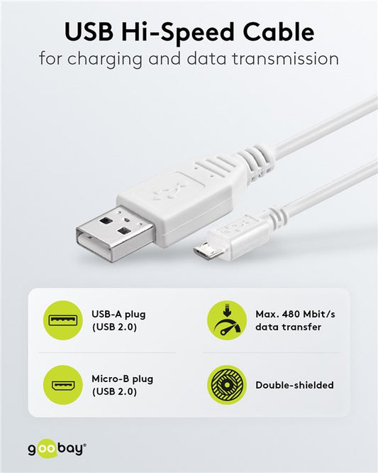 USB-A-auf-Micro-B-Kabel, 0,6 m, weiß
