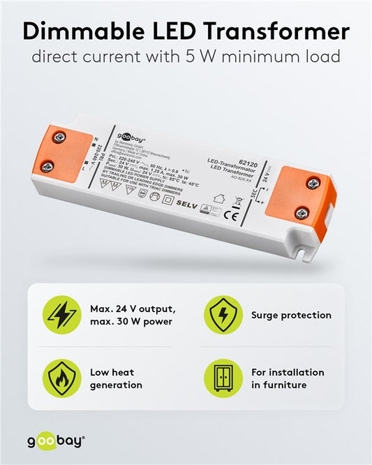 LED-Trafo 24 V (DC), 30 W, dimmbar