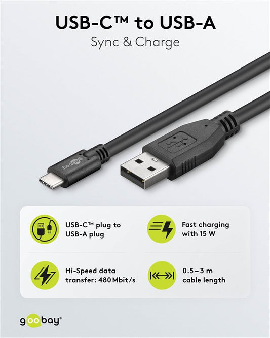 USB-C™-auf-USB-A-Kabel, 0,5 m, schwarz