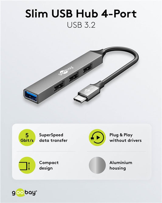 Slim 4-Port USB-Hub, USB-C™ auf USB-A, 5 Gbit/s