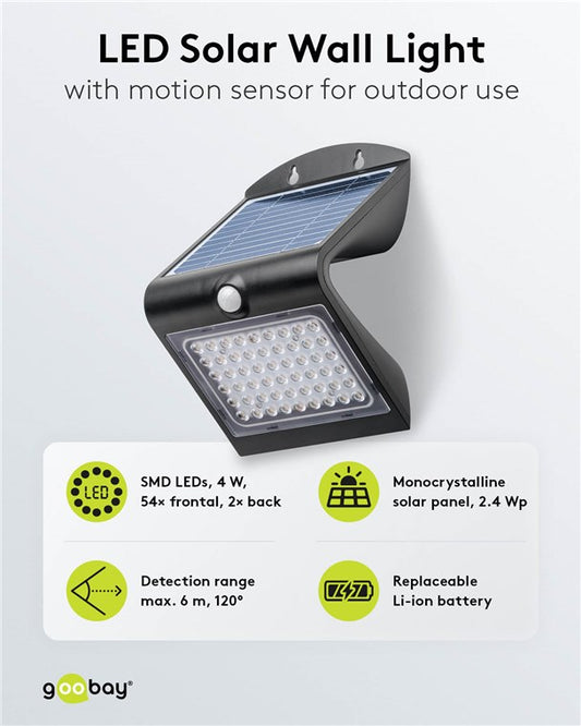 LED-Solar-Wandleuchte mit Bewegungsmelder, 4 W, schwarz