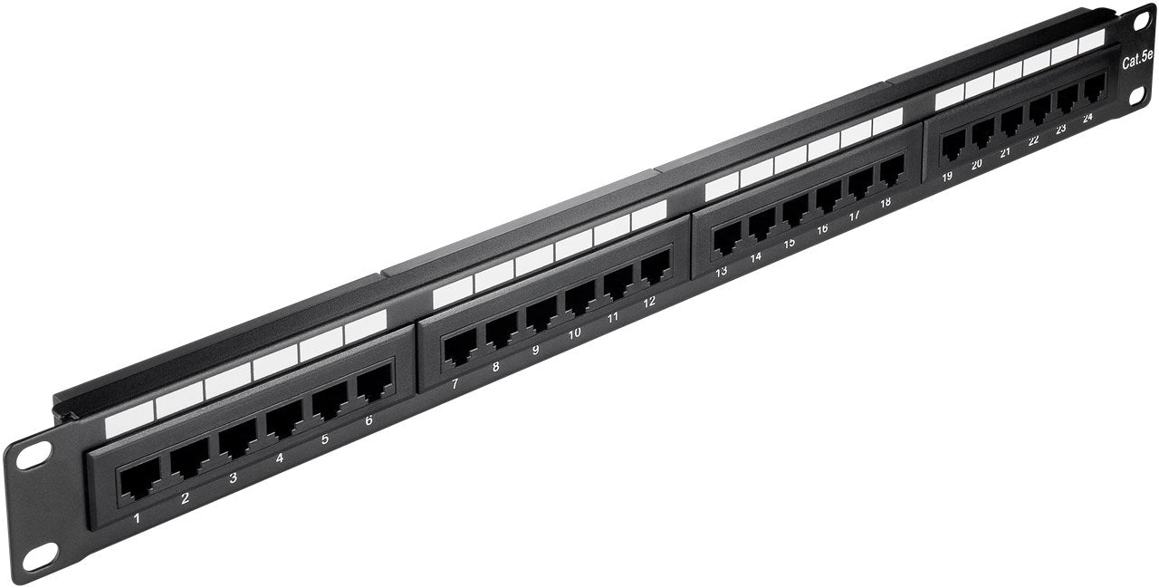 CAT 5e 19-inch (48.3 cm) patch panel, 24 port, (1 U)