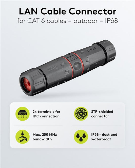 Outdoor (IP68) network cable connector, CAT 6 STP shielded