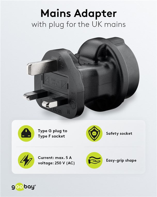 Reiseadapter Europa auf UK, schwarz