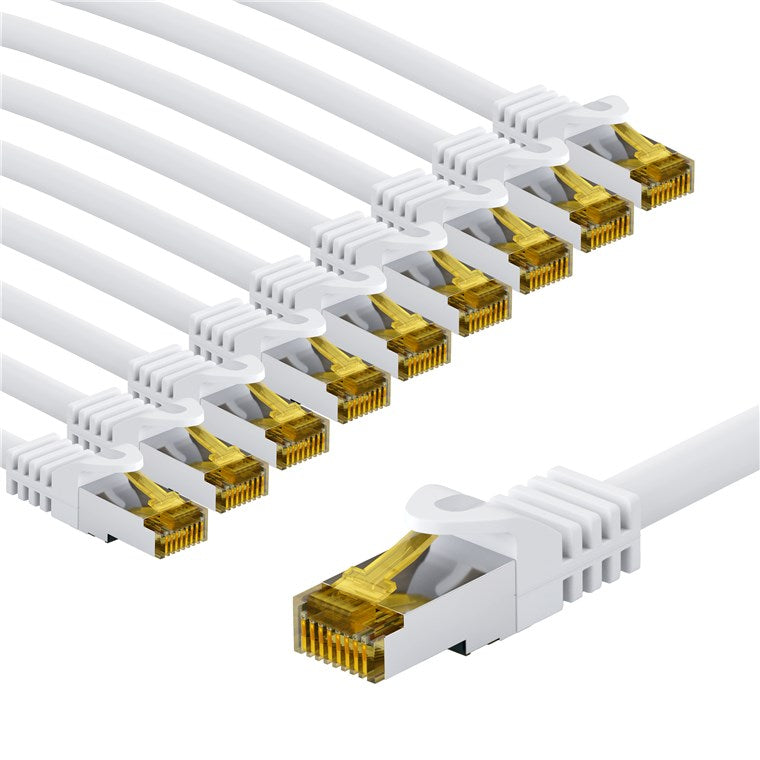 RJ45-Patchkabel CAT 6A S/FTP (PiMF), 500 MHz mit CAT 7 Rohkabel, 1 m, weiß, 10er-Set