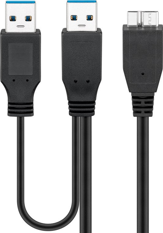 2in1-Kabel USB Micro-B auf 2x USB-A, 0,3 m, schwarz
