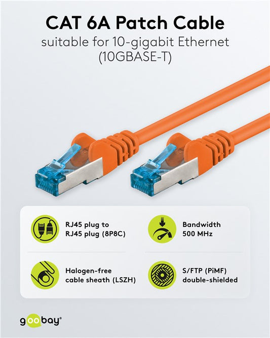 CAT 6A Patchkabel, S/FTP (PiMF), orange