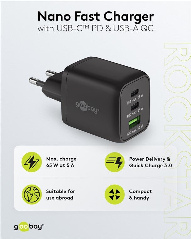 USB-C™ PD GaN Multiport-Schnellladegerät Nano (65 W) schwarz