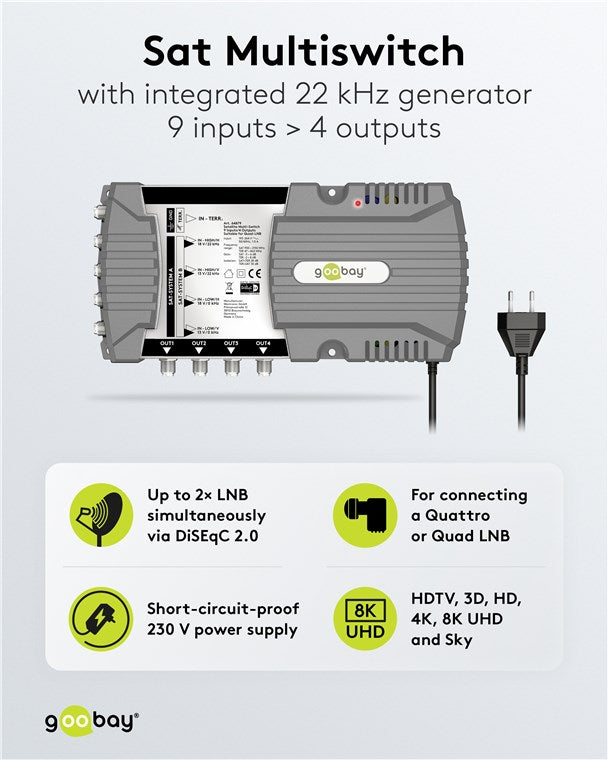 Uydu çoklu anahtarı 9 giriş/4 çıkış