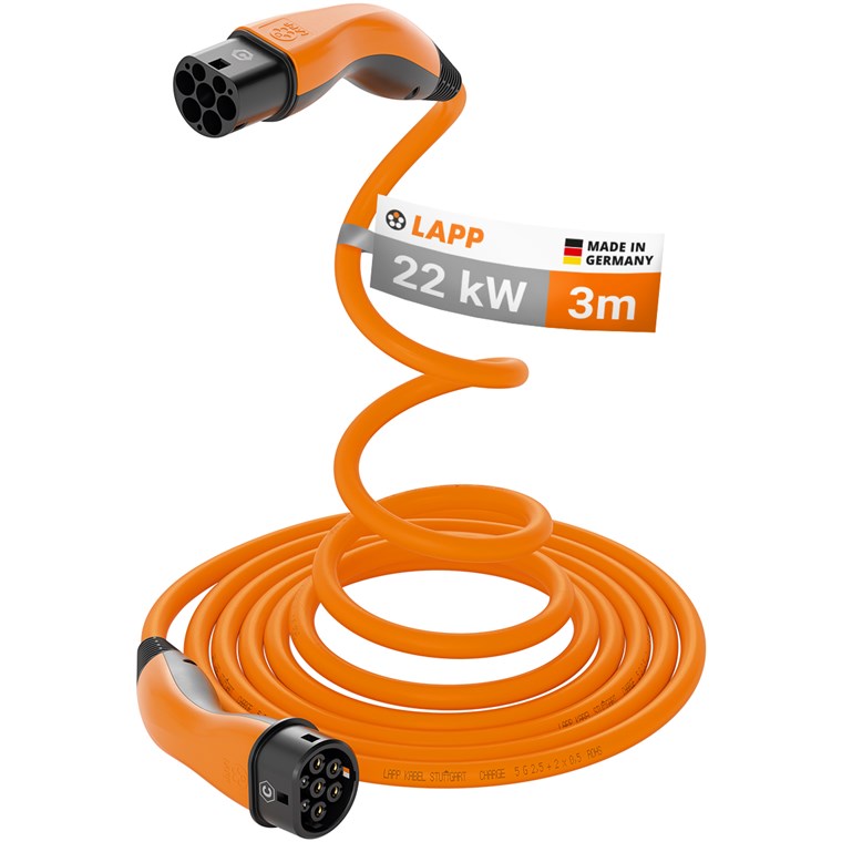Selbstaufrollendes Ladekabel Typ 2, bis zu 22 kW, 3 m, orange