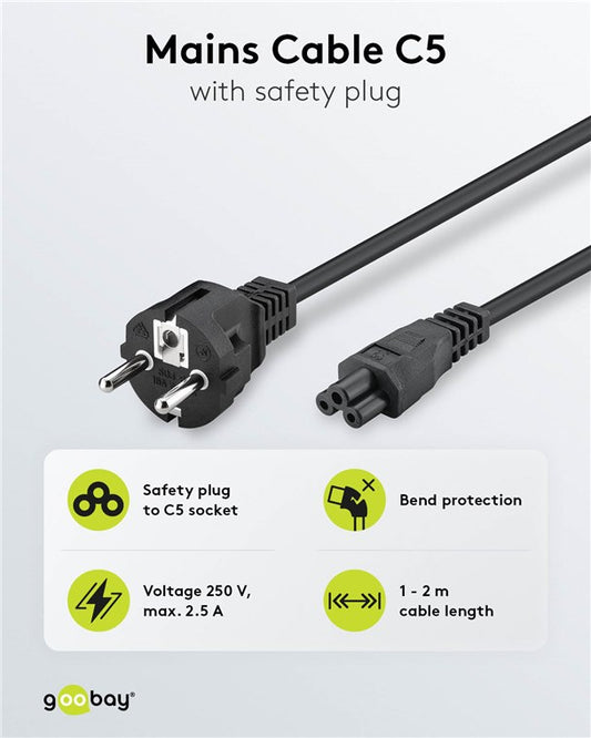 Netzkabel mit Schutzkontakt, 2 m, schwarz, (3*0,75 mm²)