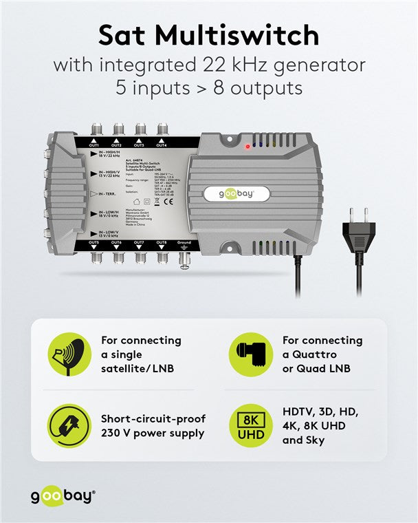 Uydu çoklu anahtarı 5 giriş/8 çıkış