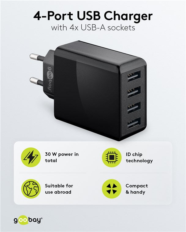 USB-A Multiport-Ladegerät (30 W) schwarz