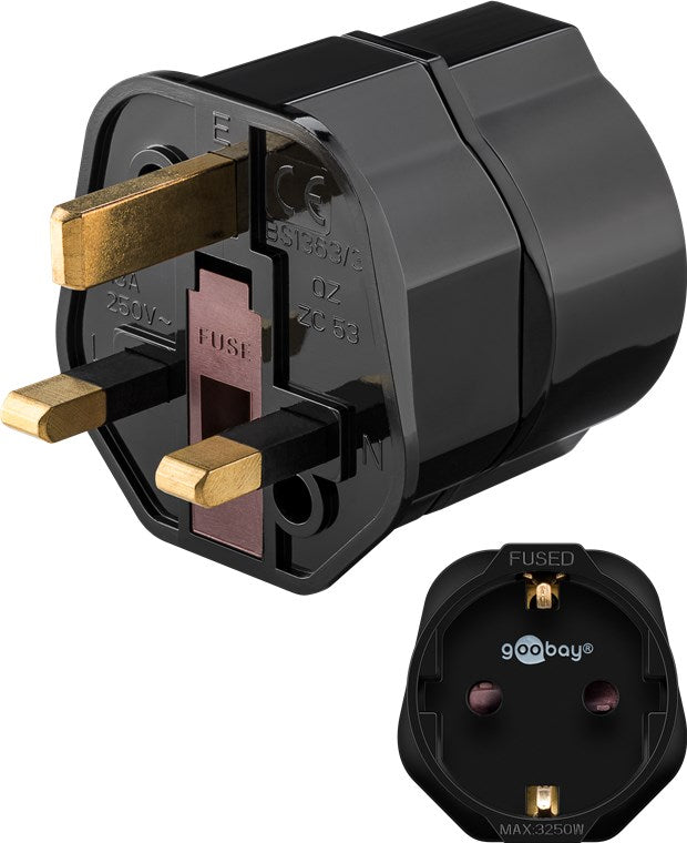 Reiseadapter Europa auf UK, schwarz