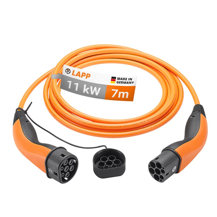 Ladekabel Typ 2, bis zu 11 kW, 7 m, orange