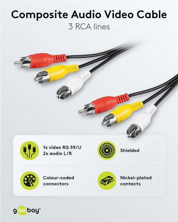 Composite audio-video connection cable, 3x RCA