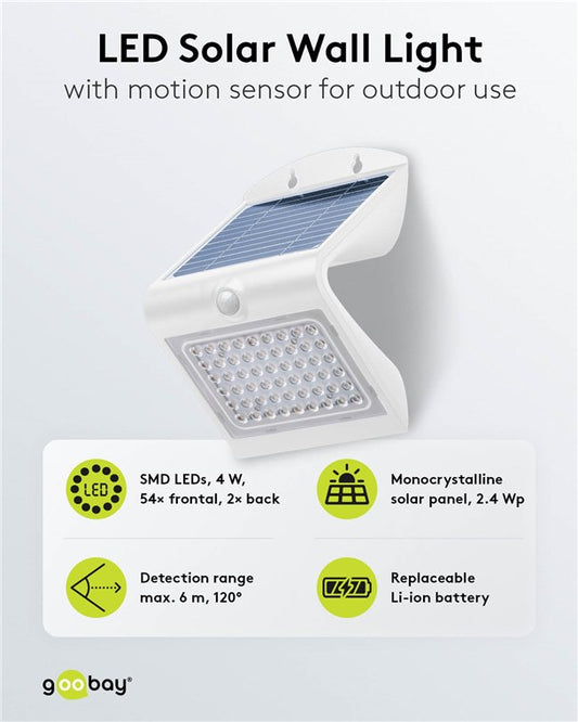 LED-Solar-Wandleuchte mit Bewegungsmelder, 4 W, weiß