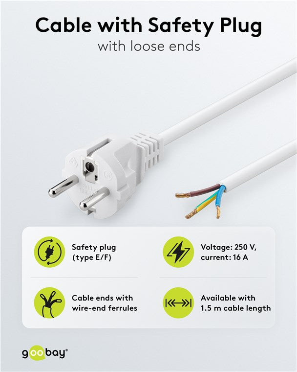 Schutzkontaktkabel zum Konfektionieren, 1,5 m, Weiß, (3*0,75 mm²)