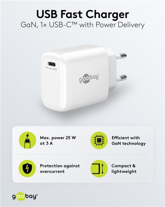 USB-C™ PD GaN Schnellladegerät (25 W) weiß
