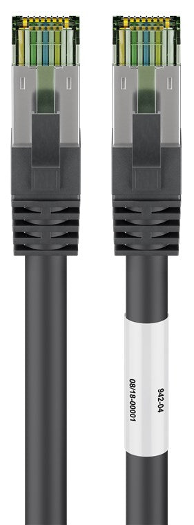 RJ45 (CAT 6A, 500 MHz) patch cable with CAT 8.1 S/FTP raw cable, black