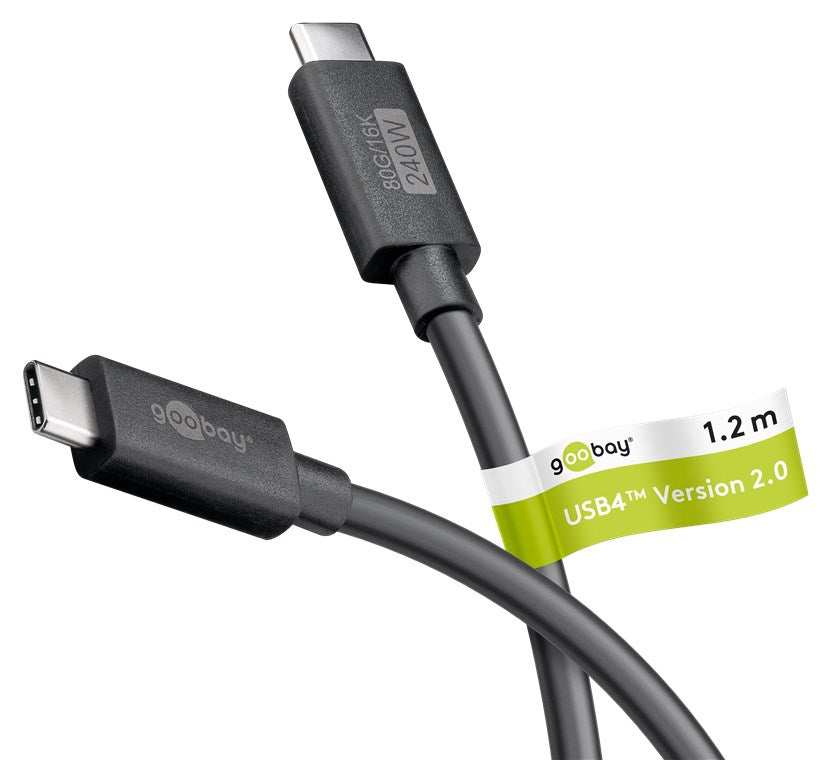 USB-C™-Kabel zertifiziert, USB4™ Version 2.0, 1,2 m, schwarz