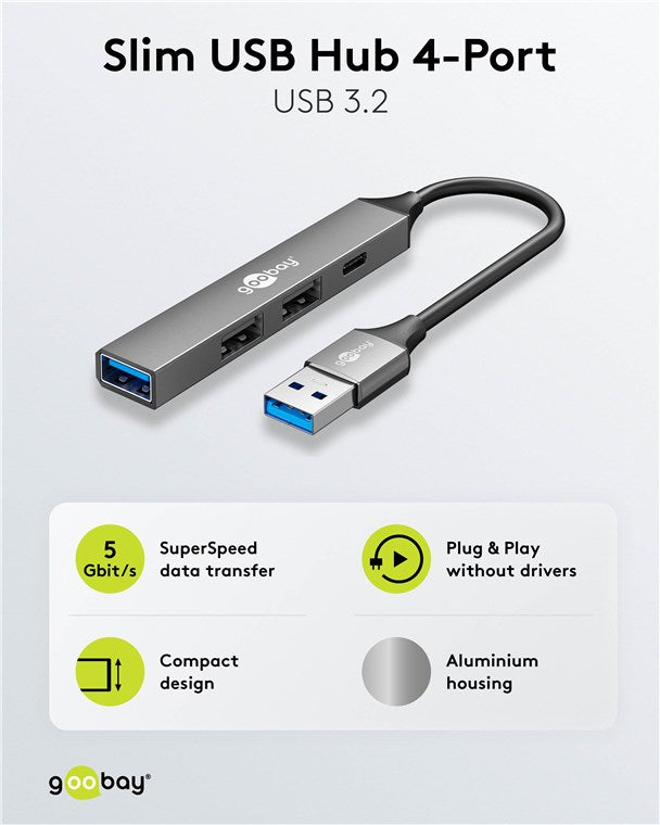 Slim 4-Port USB-Hub, USB-A auf USB-C™/USB-A, 5 Gbit/s