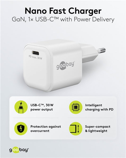 USB-C™ PD GaN Schnellladegerät Nano (30 W) weiß