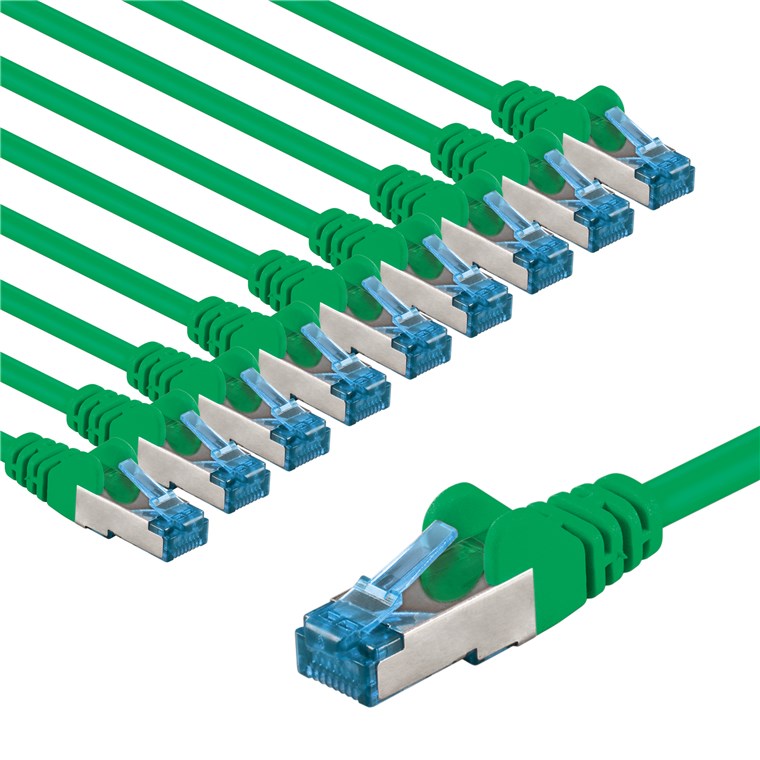 CAT 6A Patchkabel, S/FTP (PiMF), 2 m, grün, 10er-Set