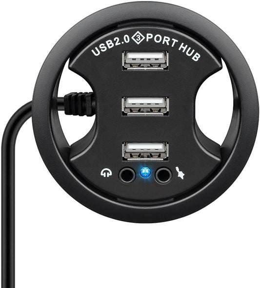 3-Port USB-Einbau-Hub mit 2x 3,5-mm-Audio-Anschlüssen