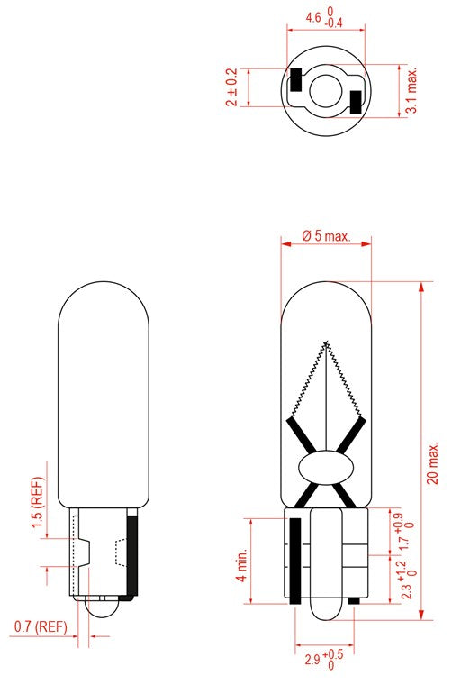 T5 Glassockel-Glühlampe, 1,2 W