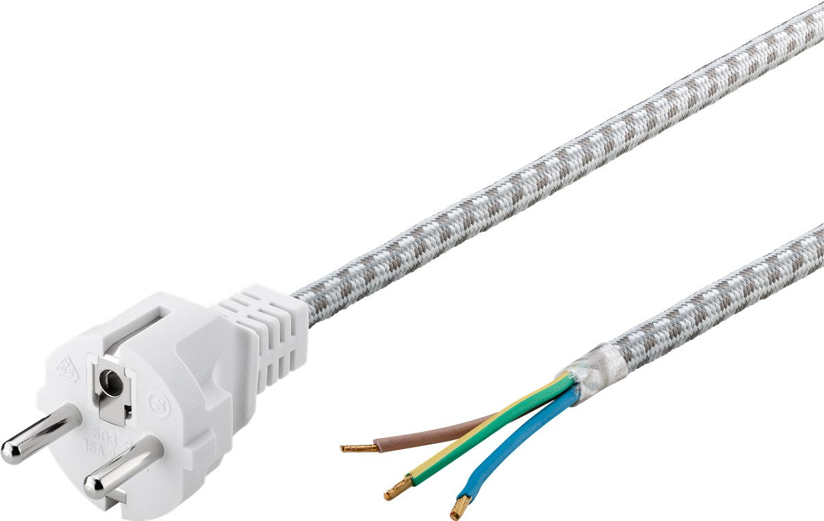 Schutzkontaktkabel hitzebeständig zum Konfektionieren, 3 m, Weiß-Silber, (3*0,75 mm²)