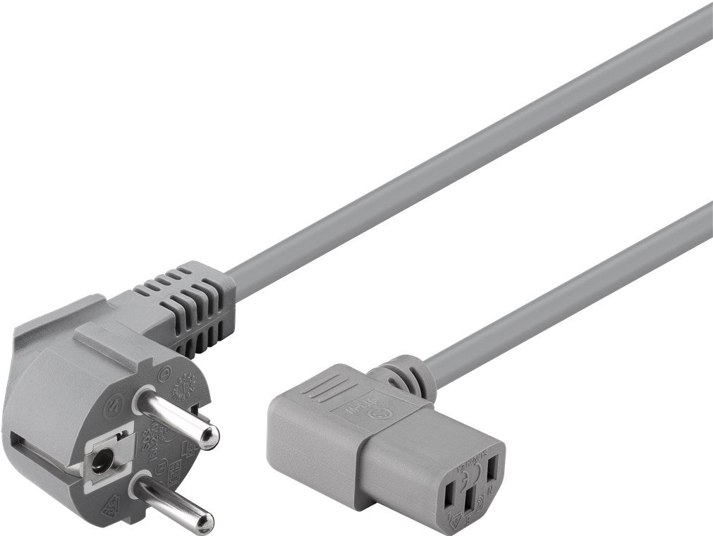 beidseitig abgewinkeltes Kaltgeräte-Anschlusskabel, 2 m, Grau, (3*0,75 mm²)