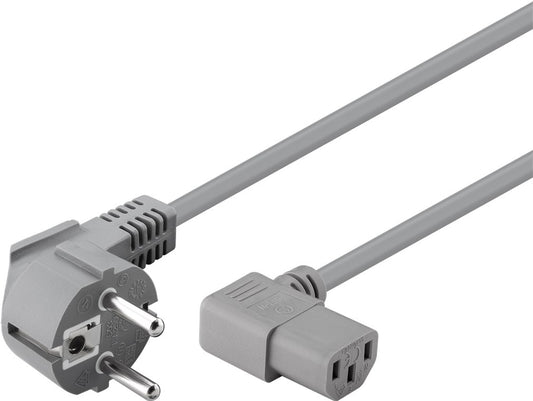 beidseitig abgewinkeltes Kaltgeräte-Anschlusskabel, 2 m, Grau, (3*0,75 mm²)