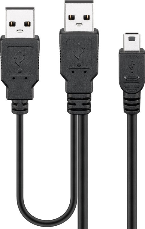 2in1-Kabel Mini-USB auf 2x USB-A, schwarz