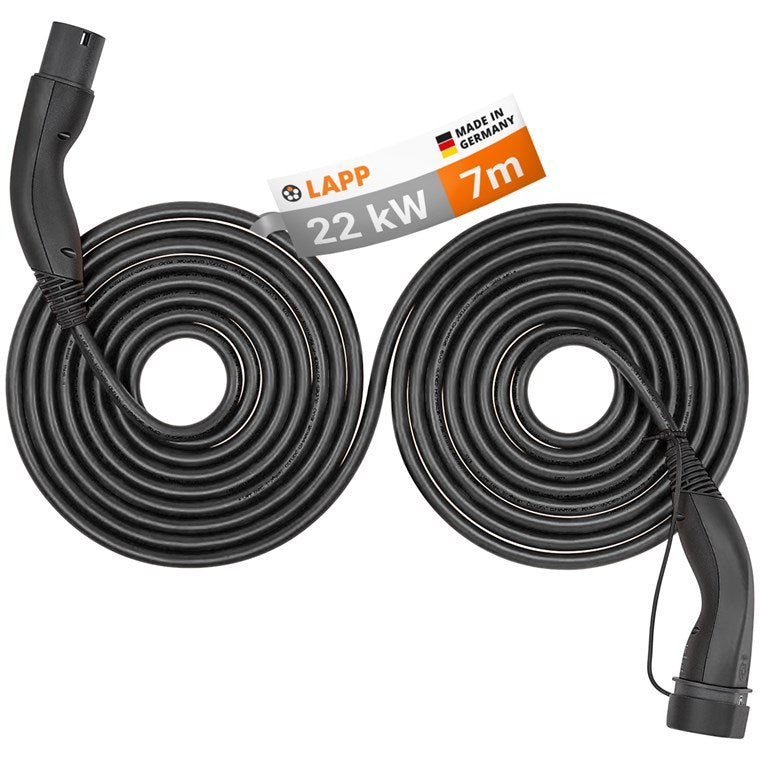 Selbstaufrollendes Ladekabel Typ 2, bis zu 22 kW, 7 m, schwarz