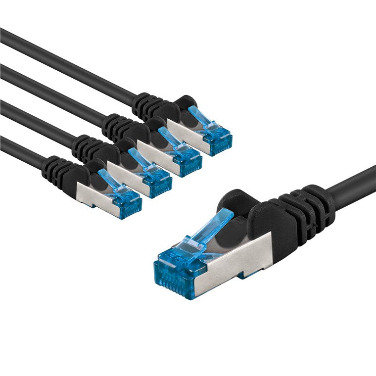 CAT 6A Patchkabel, S/FTP (PiMF), 5 m, schwarz, 5er-Set