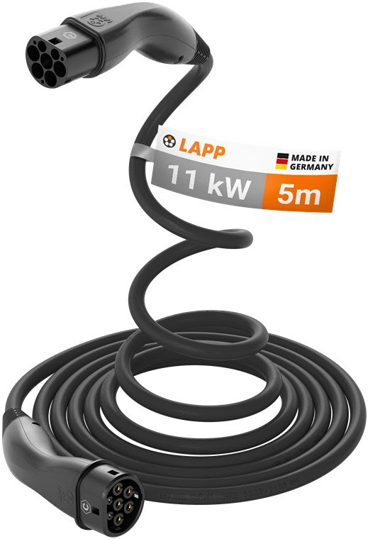 Selbstaufrollendes Ladekabel Typ 2, bis zu 11 kW, 5 m, schwarz