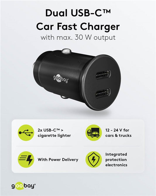 Dual-USB-C™ PD (Power Delivery) Auto-Schnellladegerät (30 W)