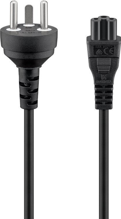 Netzanschlusskabel Dänemark, 2 m, Schwarz, (3*0,75 mm²)
