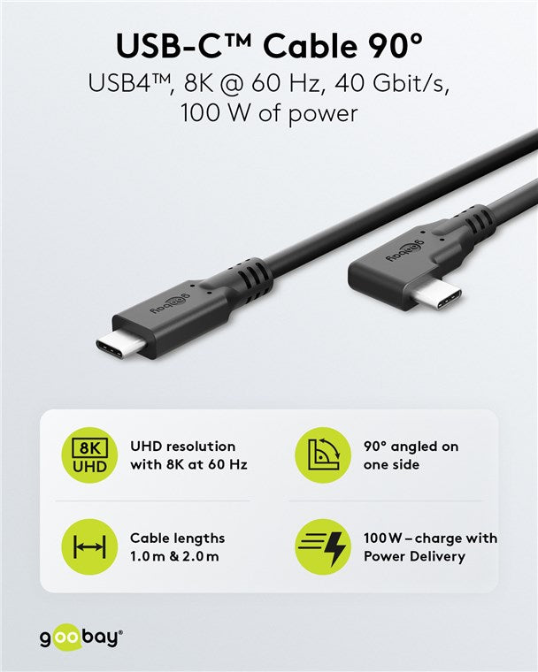 USB-C™-Kabel 90°, USB4™, 2 m, schwarz
