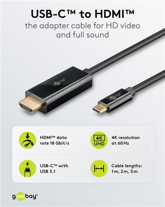 USB-C™-auf-HDMI™-Kabel 4K @ 60 Hz, 1 m, schwarz