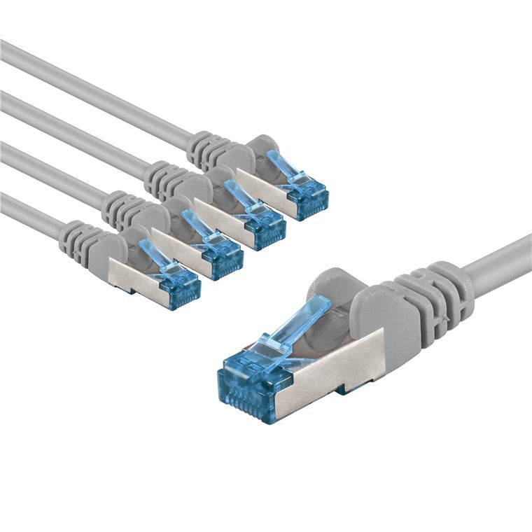 CAT 6A Patchkabel, S/FTP (PiMF), 5 m, grau, 5er-Set
