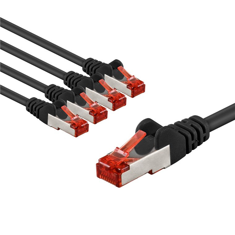 CAT 6 Patchkabel, S/FTP (PiMF), 5 m, schwarz, 5er-Set