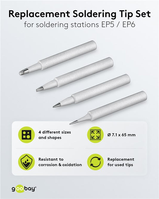 Ersatzlötspitzenset für Lötstation EP5 oder Lötkolben, 4 verschiedene Spitzen