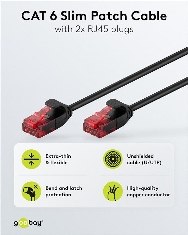 CAT 6 Slim-Patchkabel, U/UTP, schwarz